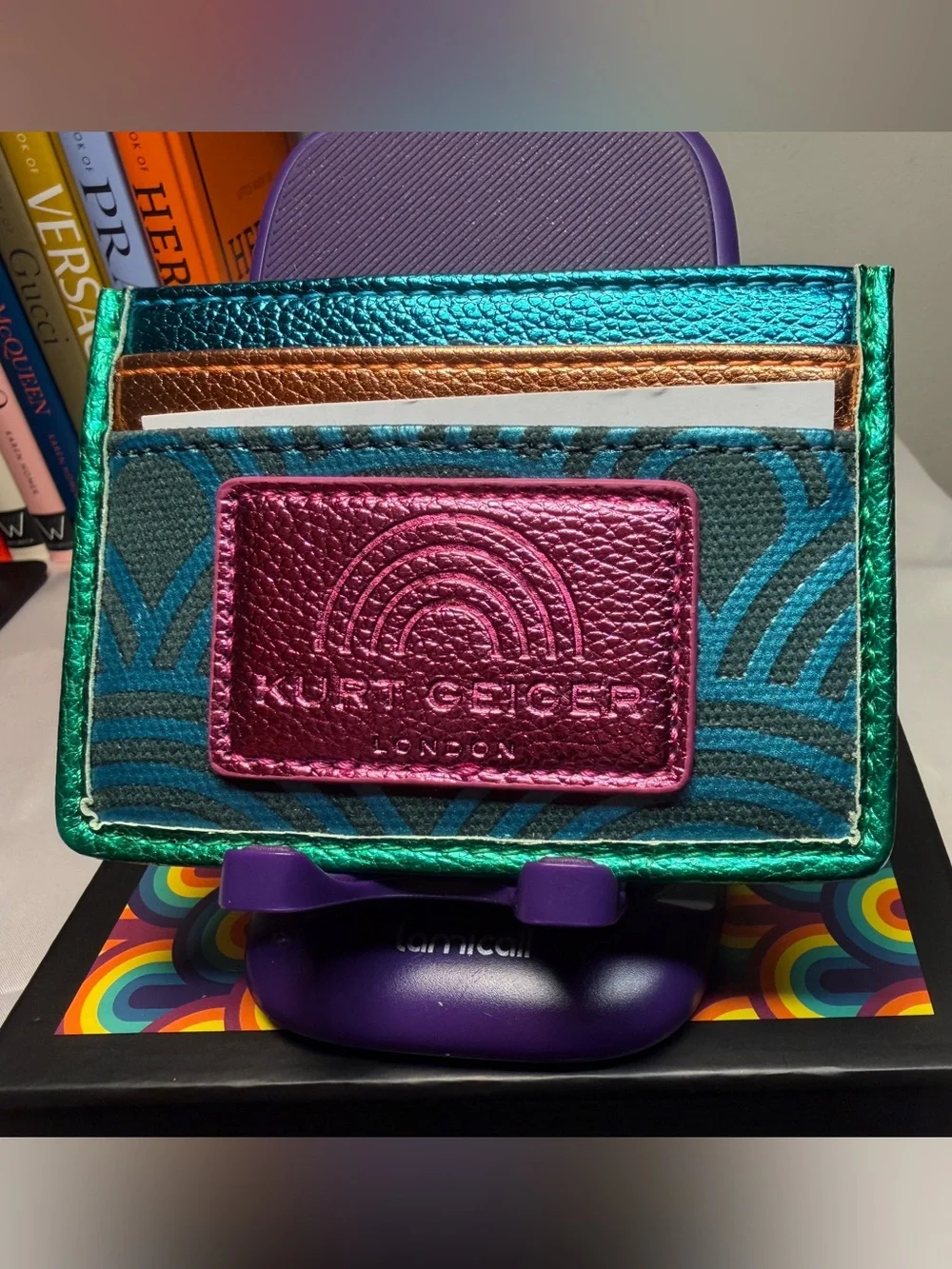 Kurt Geiger Southbank Teal, Pink & Green Metallic Card Holder NIB